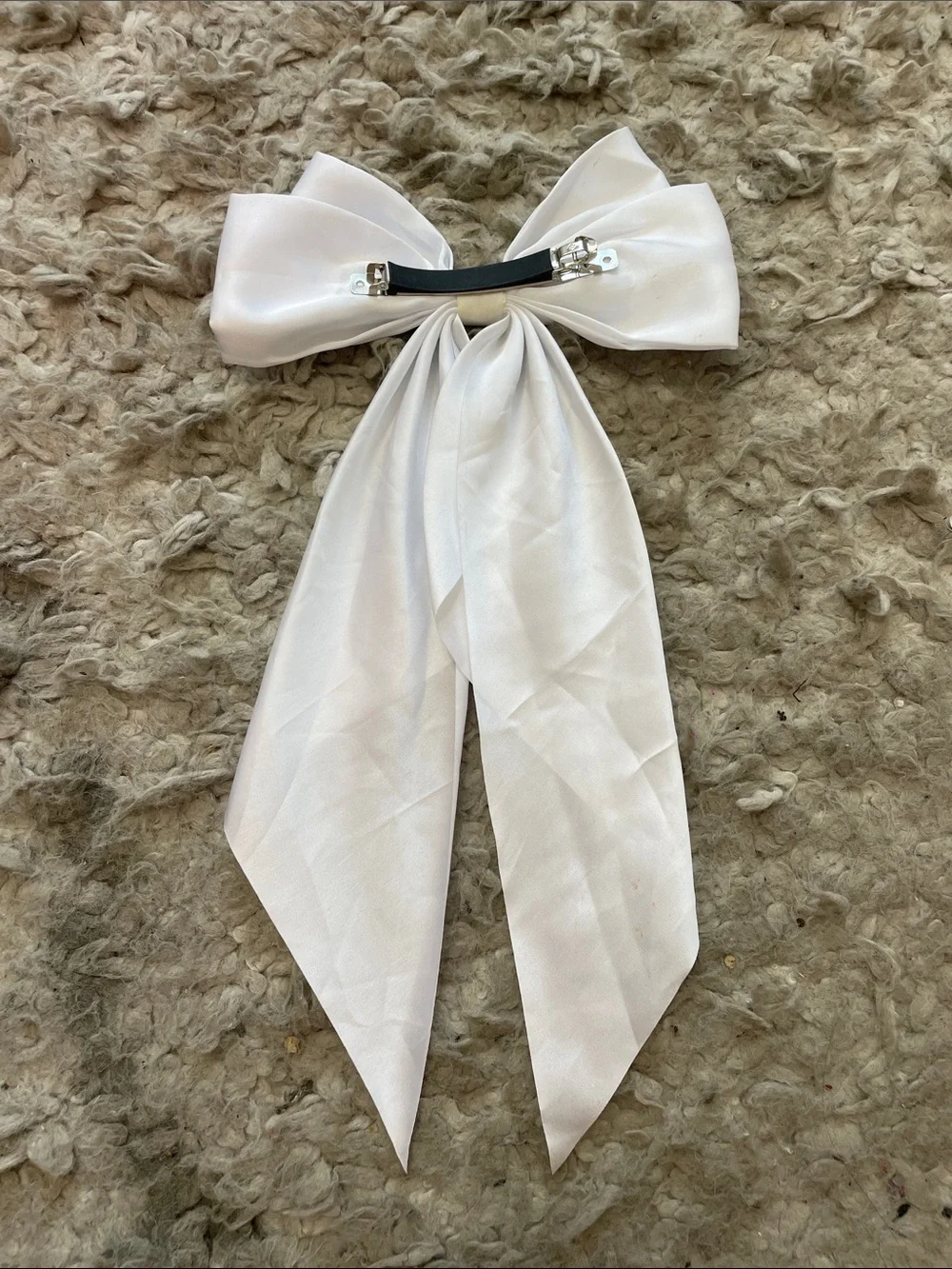 Amazon White Ribbon Bow Hair Clip with Long Tails
